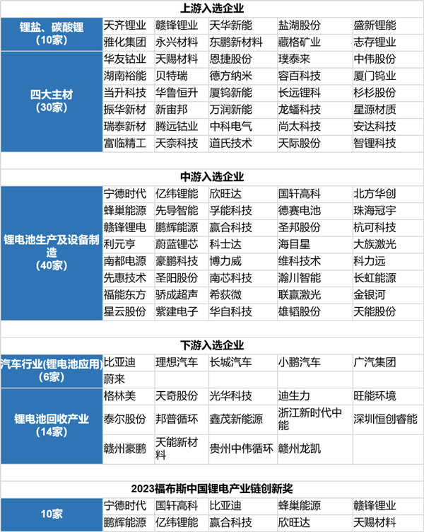 中国锂电产业链TOP 100